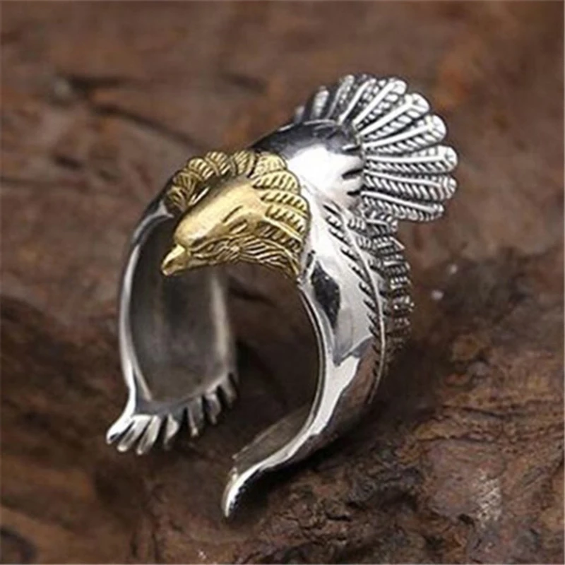 

Unique Flying Eagle Knight Ring Cool Punk Men's Animal Retro Open Ring Jewelry Vintage Eagle Wing Eagle Ring Bar Party Ring Gift