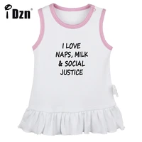 i love naps milk and social justice cute baby girls sleeveless dress newborn fun art printed pleated dress vest dresses