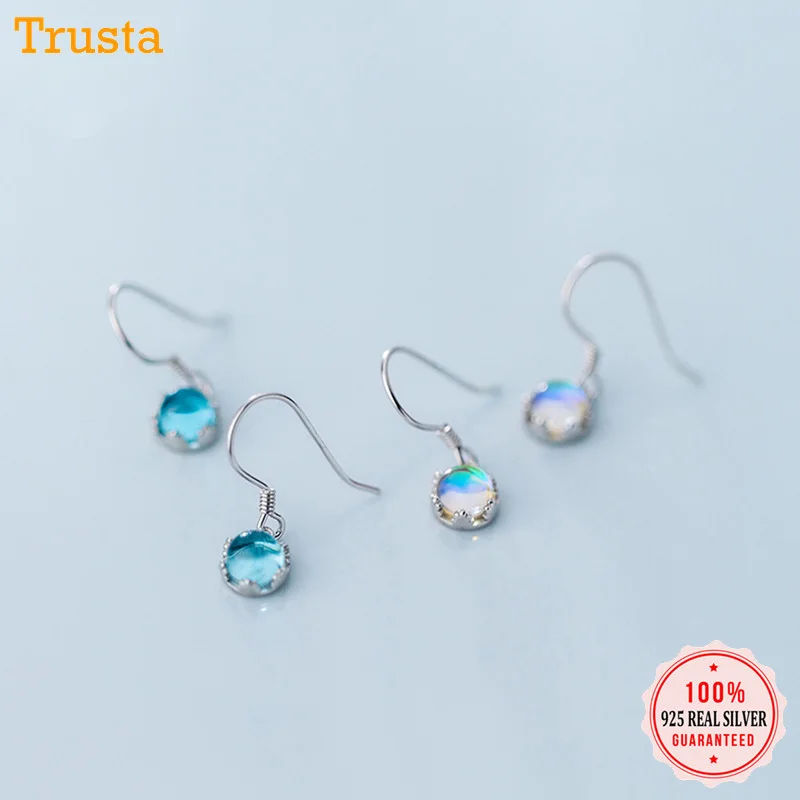 Trusta 2019 100% 925 Твердые Настоящее кольцо из стерлингового серебра с голубым круглый