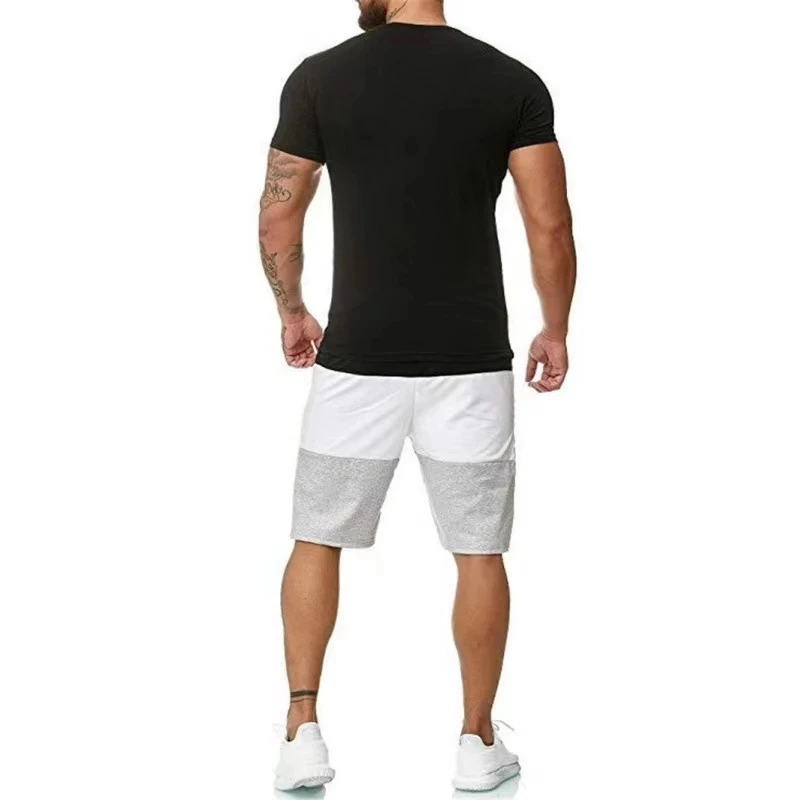 

2021 The new Summer Men Set Fitness Suit Sporting Suits Short Sleeve T Shirt + Shorts Quick Drying 2 Piece Joining Together Set