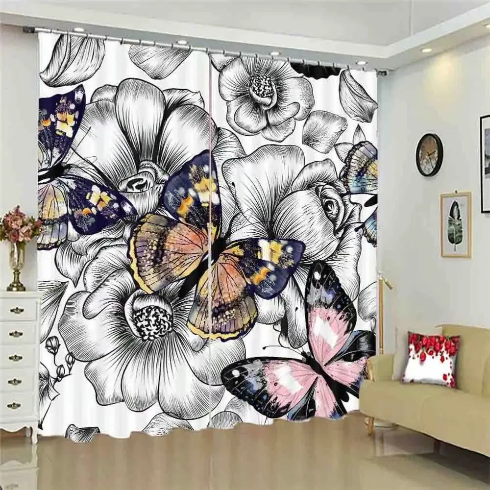 

Butterfly flower window curtain bathroom kids room curtains girls Window decoration photo curtains 3d
