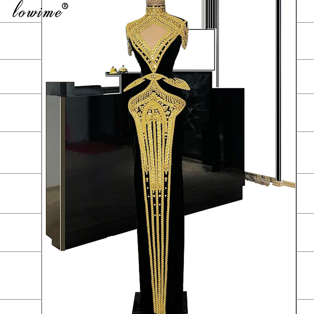 Heavy Handmade Muslim Prom Dresses Long Mermaid Formal Evening Gowns Dubai Pearls Velvet Robe De Soiree Turkish Couture Vestidos