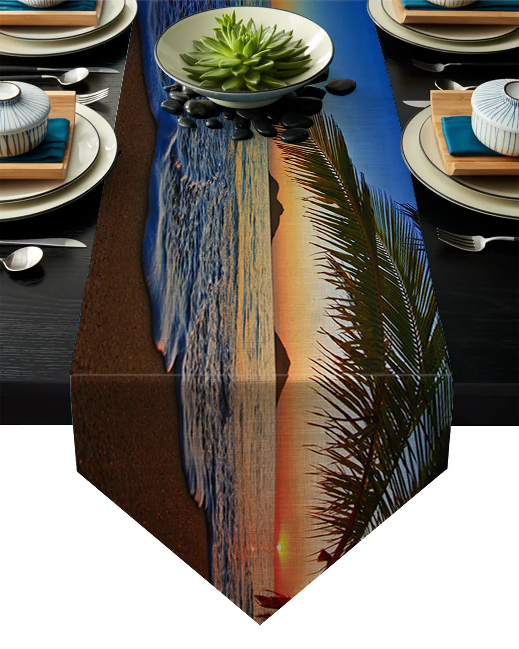 Закат пляж кокосовое дерево Свадебная вечеринка настольная дорожка журнальный