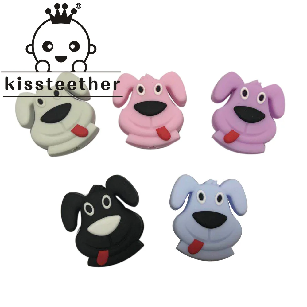 

Kissteether 5pcs New Cartoon Dog Silicone Animal Beads Rodent Molar Care Teething Ring DIY BPA-Free Baby Pacifier Chain Toy Gift