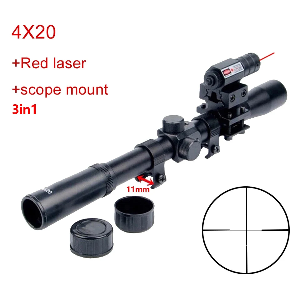 

Тактический Оптический прицел для охотничьей винтовки 3 в 1 4x20, арбалетная сетка с красной точкой, Лазерный Прицел 11 мм, рельсовое крепление ...