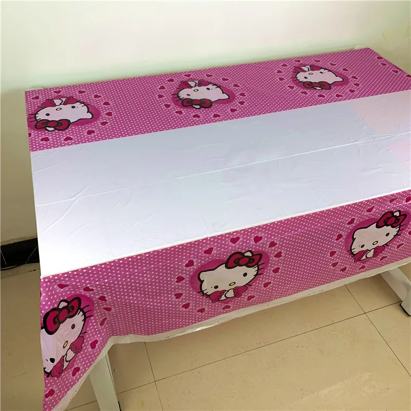 1 шт., розовый рисунок hello kitty, 108*180 см, для украшения дня рождения, Детские вечерние принадлежности, одноразовая посуда, скатерть для душа ребенка