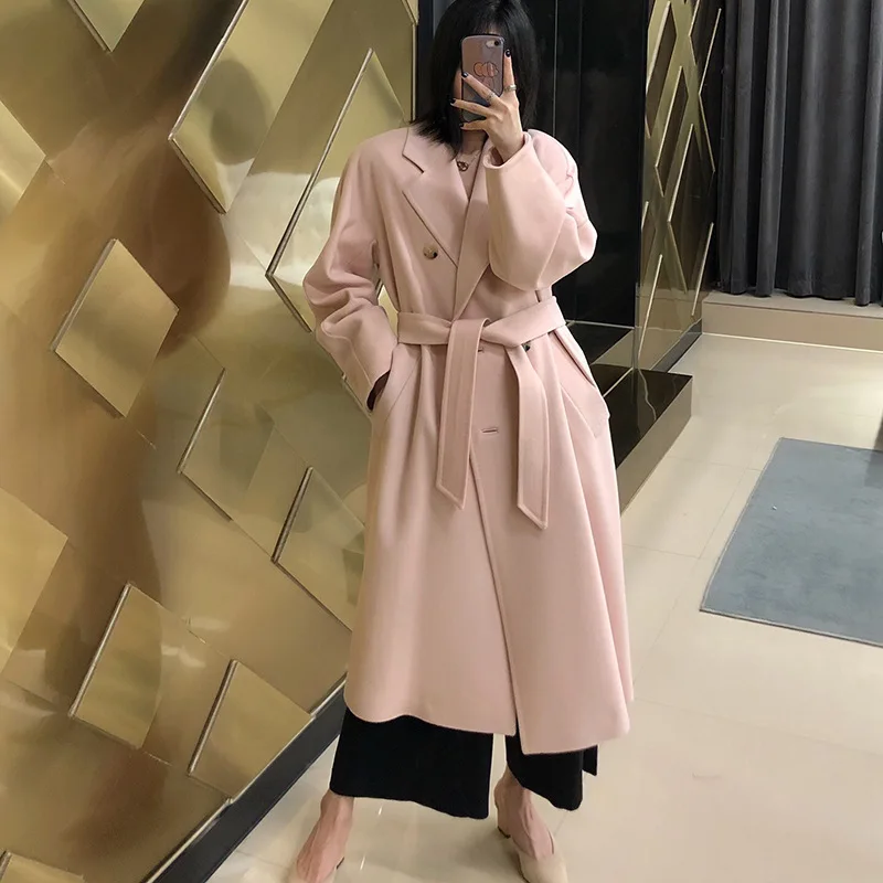 Winter Korean Popular High-end Water Corrugated Woolen Overcoat 2021 Fashion Long Bathrobe Style 100% Wool Jacket Coat Women