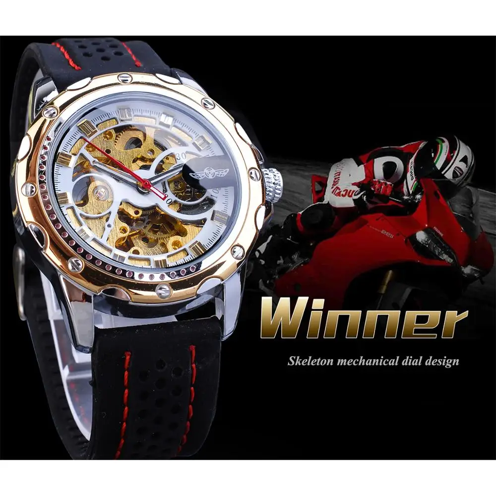 Механические часы Winner Golden Skeleton автоматические мужские в стиле стимпанк золотые