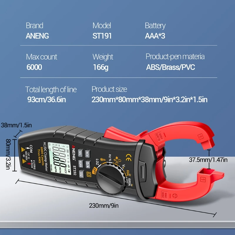 

Auto-ranging Digital Clamp Meter 6000 Counts AC DC Volt Current Multimeter ST191 Smart Multimetro Tester