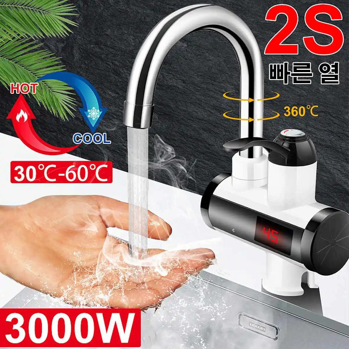 

3000W Instant Electric Heating Faucet Cold&Hot Mixer Temperature Digital Display Bathroom Kitchen Single Handle Water Tap