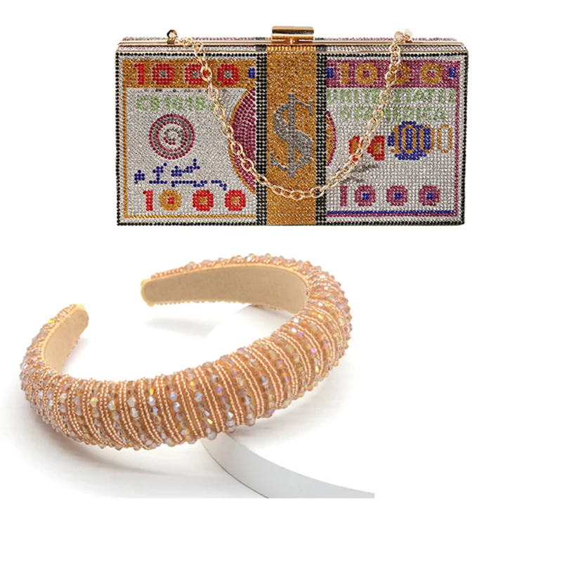 

Rhinestone Money Bags With Headband Sets Purse For Women Fashion Design 2020 New Bling Money Purse Rhinestone Headband