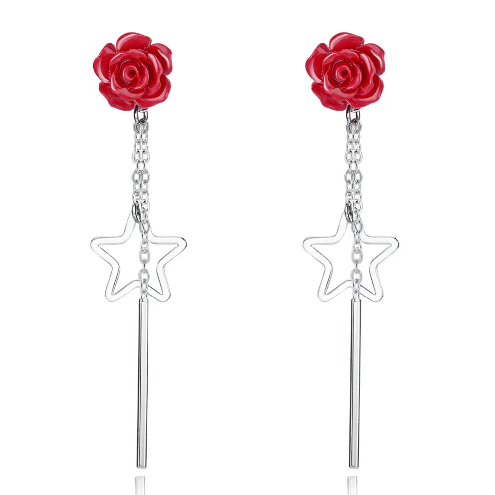 

T853 Cute Flower Star Drop Earring Wedding Jewelry White Gold Plated for women