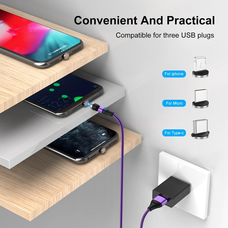 Oppselve 3A Магнитный Micro USB Type C кабель 540 вращение аксессуары для телефона Зарядка iPhone