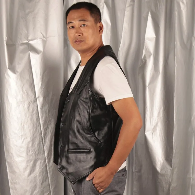 Жилет мужской из натуральной воловьей кожи повседневная мотоциклетная