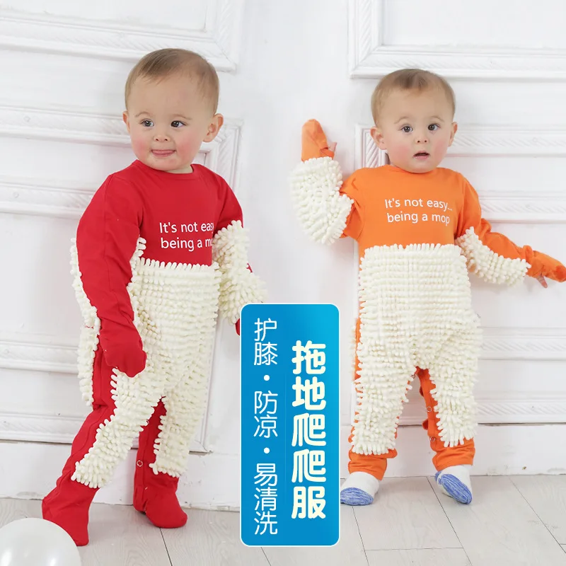Baby Mopping Suit Clothes Long Sleeve Crawling Clothing Toddler Jumpsuit Cotton Infant Cleaning Outfit Unisex Romper |
