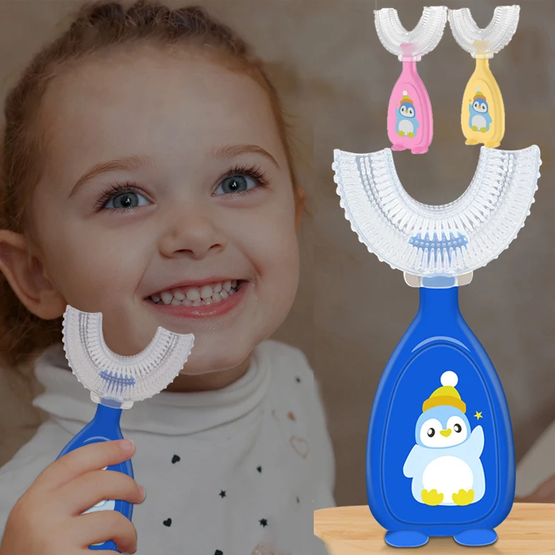 

U-образная детская зубная щетка для детей, зубы, уход за полостью рта, чистящая щетка, 360 градусов, Мягкие Силиконовые Зубные кольца, детский у...