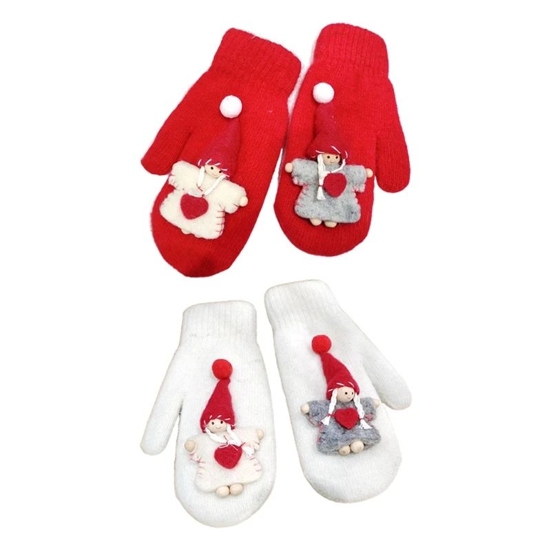 

Рождественские перчатки P8DB с пальцами, варежки с флисовой подкладкой, вязаные теплые зимние варежки