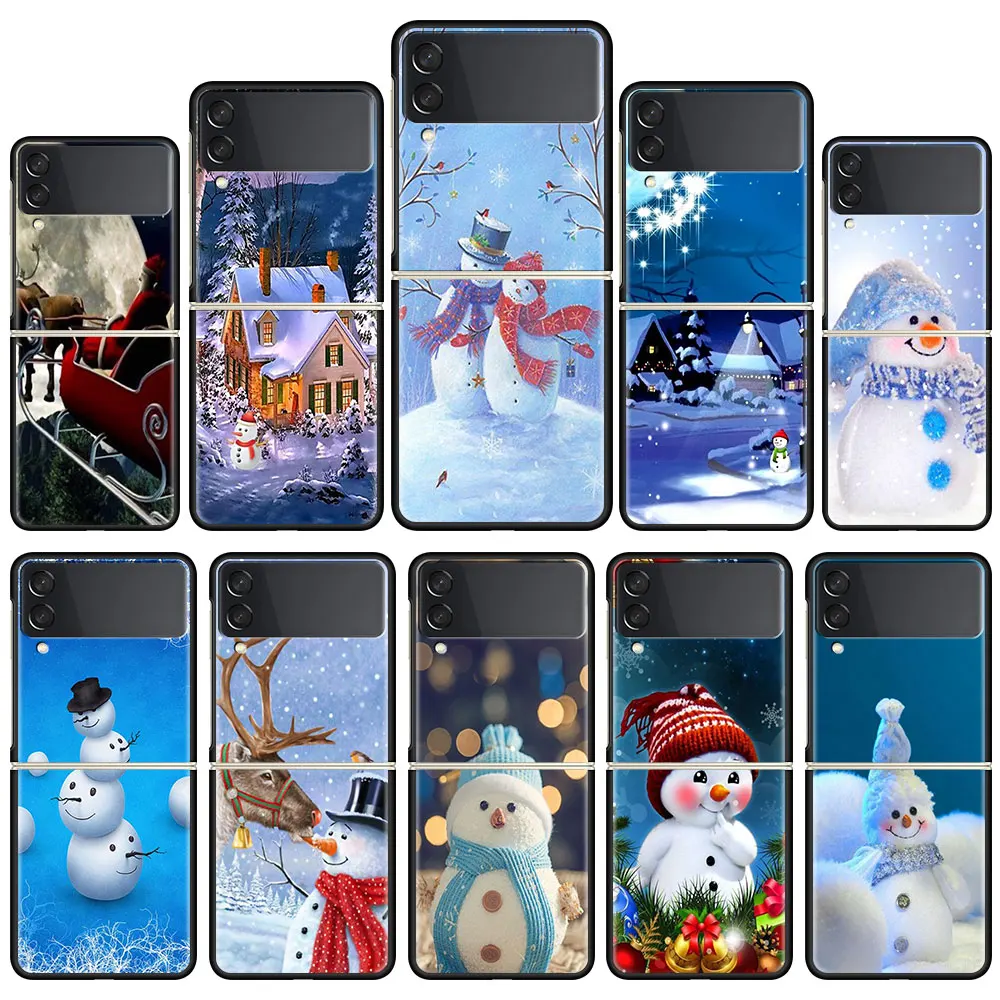 

Christmas Snowman Folding Phone Case for Samsung Galaxy Z Flip 6.7" Hard PC Cover Capa for Galaxy Z Flip3 5G Funda Coque Housing