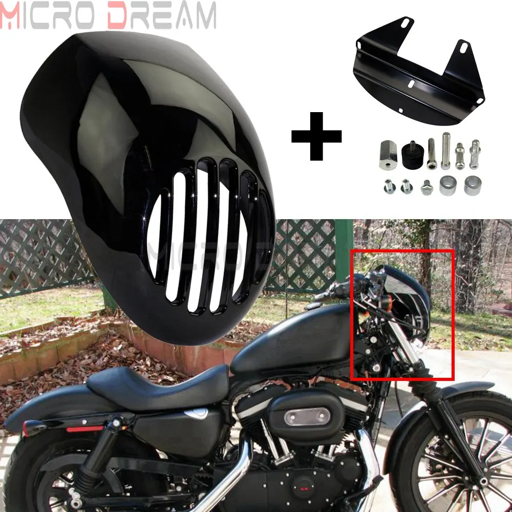 

Motorcycle 5 3/4" Cut Out Headlight Fairing Front Cowl Fork Mount for Harley FX/XL 883 1200 Sportster Dyna FXR Cafe Racer Visor
