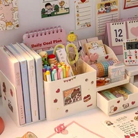 minkys kawaii abs multifunctional desk organizer pen holder books stand holder bookends desktop storage box school stationery