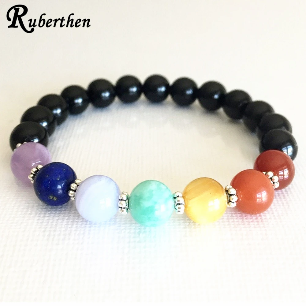 Ruberthen 8 мм черный турмалин 7 Чакра браслет женский драгоценный камень корона чакра