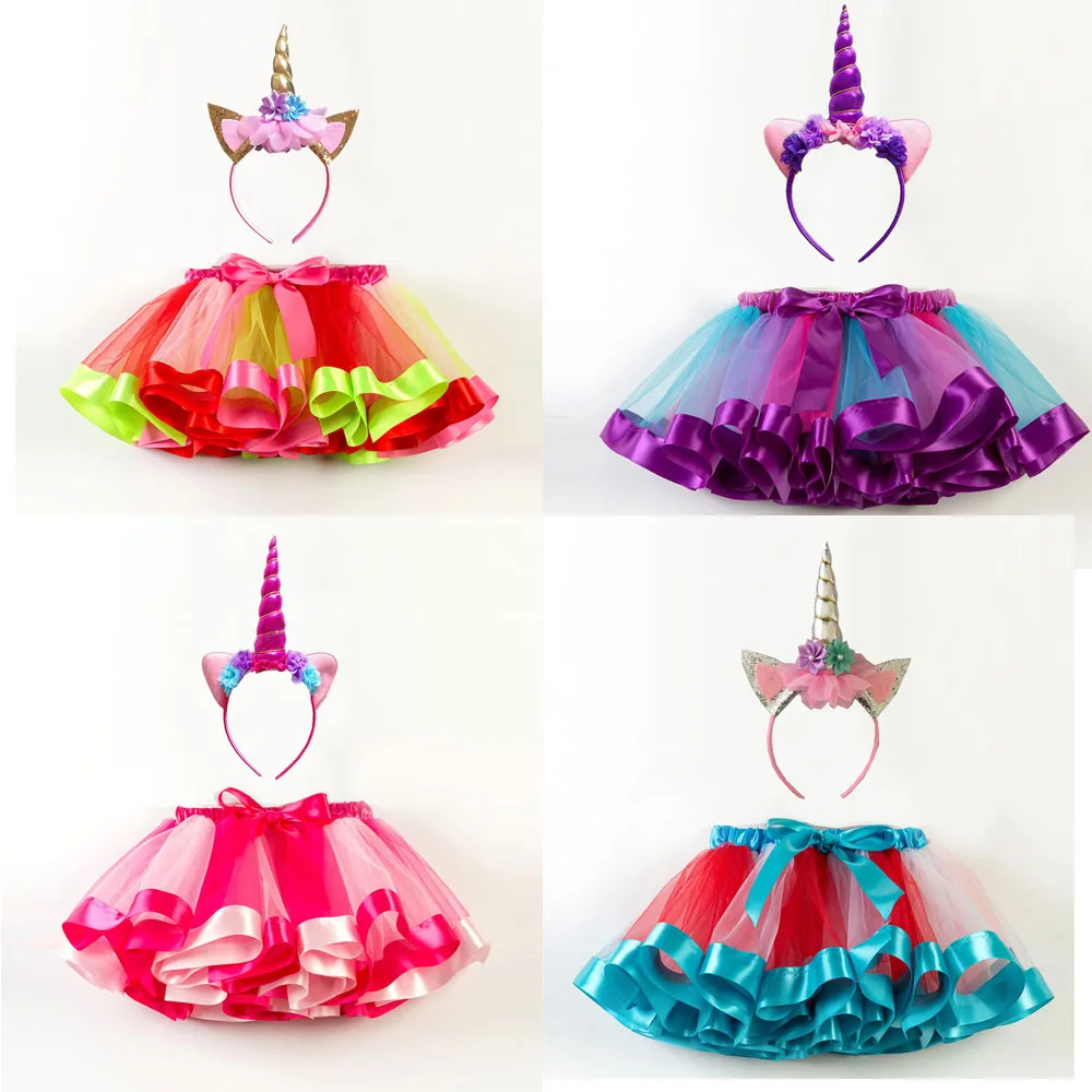2019 юбка для девочек вечерние юбки-пачки с единорогом маленьких Радужная детская