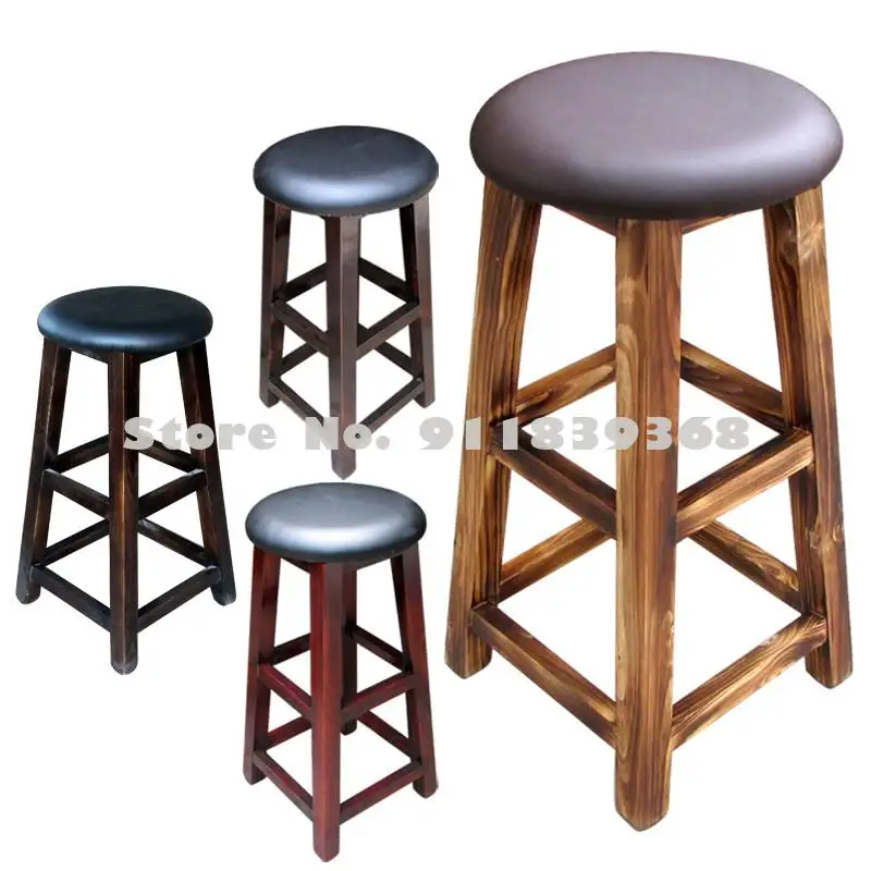 Барный стул из массива дерева барный в стиле ретро деревянный высокий круглый Ktv