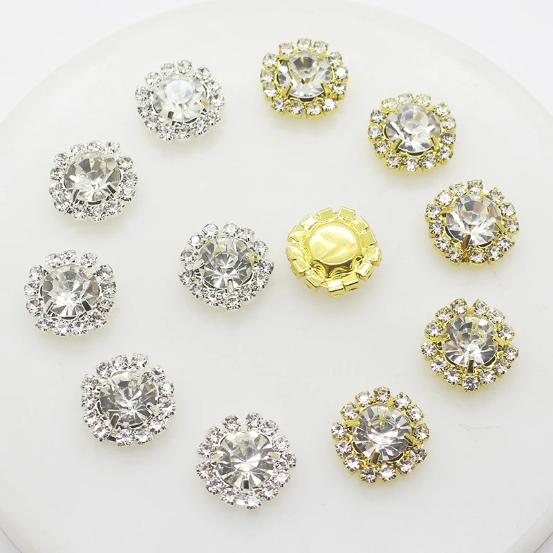 

ZMASEY Sale Price Rhinestones Buttons 10Pcs/Lot 15MM Round Crystal Button Metal Accessories Holiday Party Card Ribbon Decoration