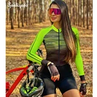 Костюм для триатлона Женский, зеленая трикотажная одежда для велоспорта с длинным рукавом, слитный комбинезон с Обезьянами