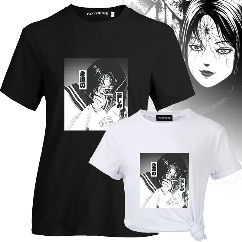 Аниме Tomie Junji Ito тройник для женщин ужас манга печатных топы женские аниме Гуро Япония Jap o-образным вырезом Футболка Homme
