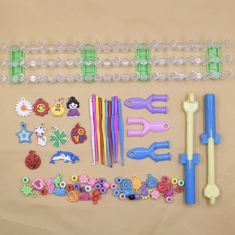 Rainbow Rubber Bands Refill Set Bracelet Necklace Maker Kit Small Crochet Clip Pendant Bead Hook DIY Crafting Weaving Needlework
