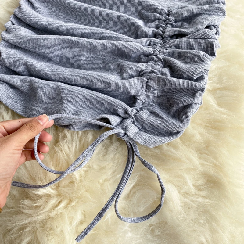 

2021 New Summer Women Short Sleeve T-shirt Dress Korean Fashion O-neck Slim Skinny Drawstring Ruched Mini Bodycon Party Dress