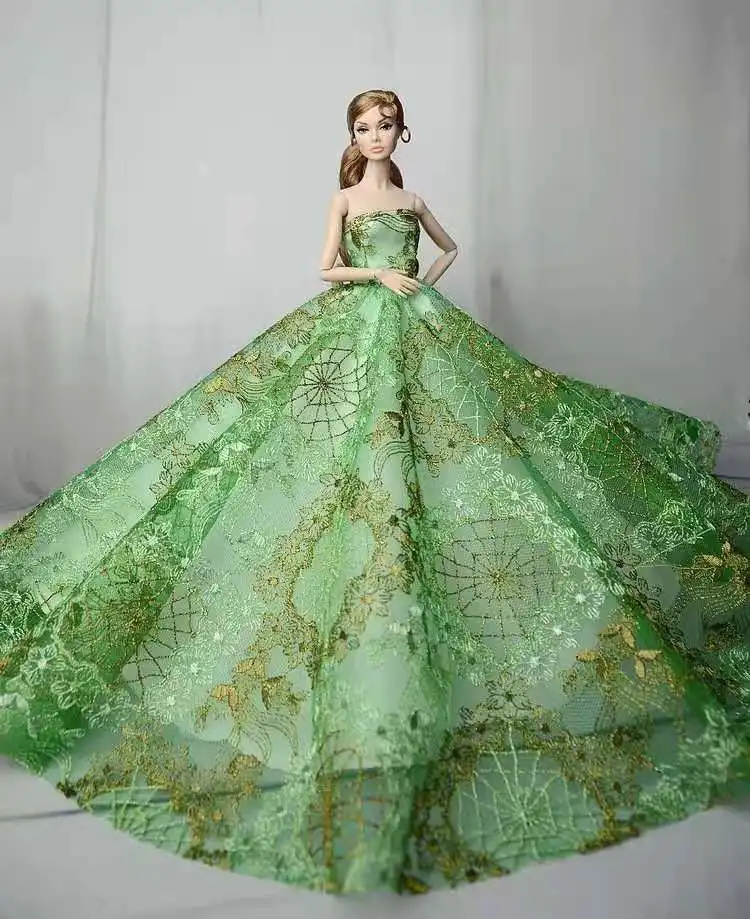 

11.5" Pretty Green Gold Floral Wedding Dresses Outfits For Barbie Doll Clothes Princess Party Gown 1/6 BJD Accessories Child Toy