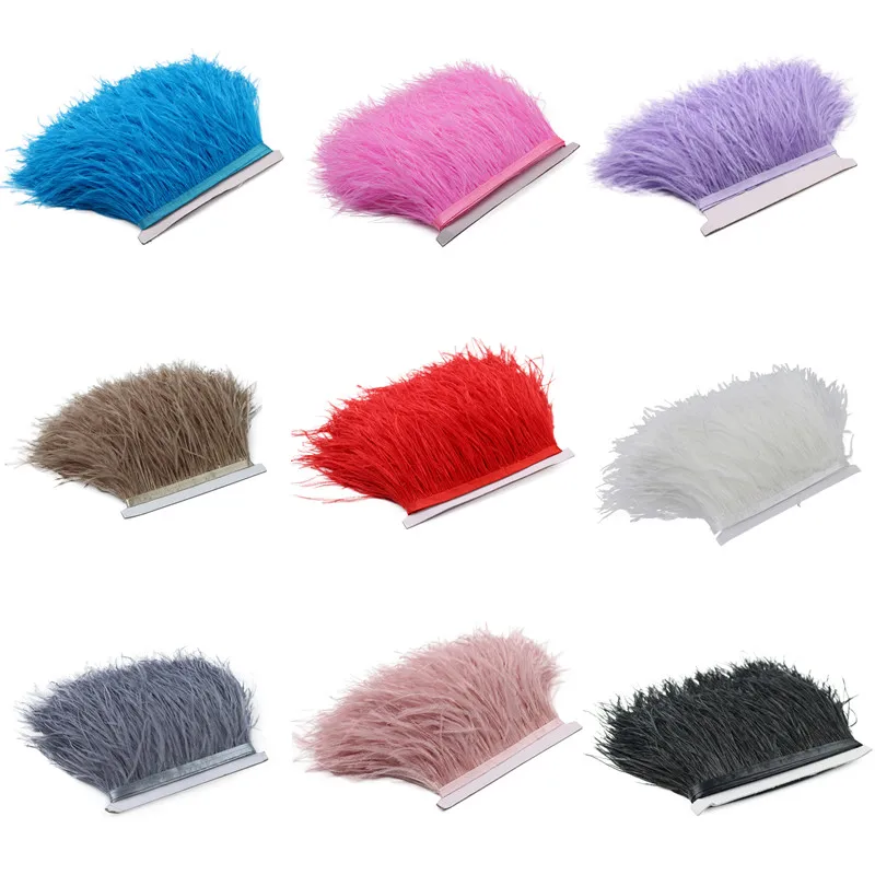 

Colored Ostrich Feather Trims Fringe 5/10 Yards Natural Fluffy Ostrich Feathers Ribbon Trimming Party Clothing Sewing Decor
