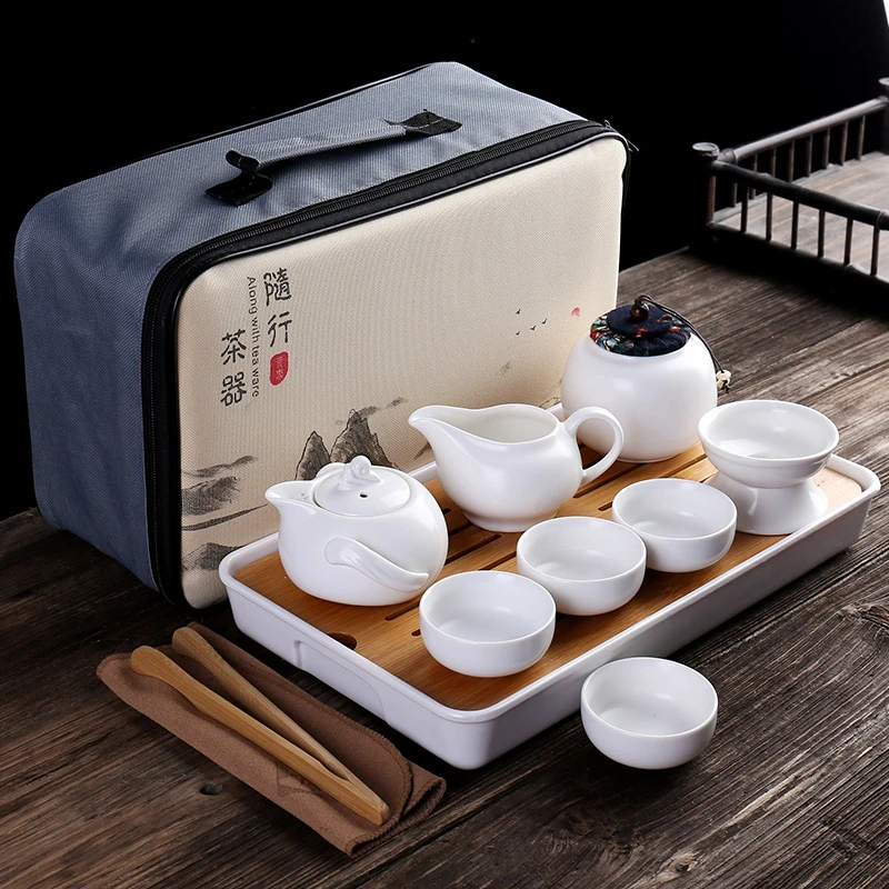 Customize Chinese Kung Fu Teaset Ceramic Portable Teapot Set Outdoor Travel Gaiwan Tea Cups of Ceremony Teacup Fine Gifts | Дом и сад