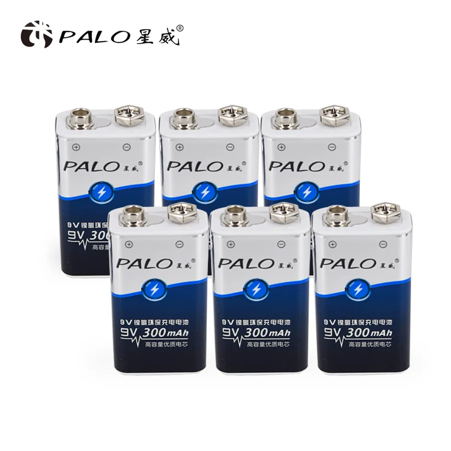 6pcs 9V battery PALO 4 шт. ni-mh аккумуляторная батарея 6F22 9В 300 мАч батареи 9 напряжение для дымовых сигнализаций игрушки беспроводные камеры микс батарея - Цвет: 6pcs 9V battery