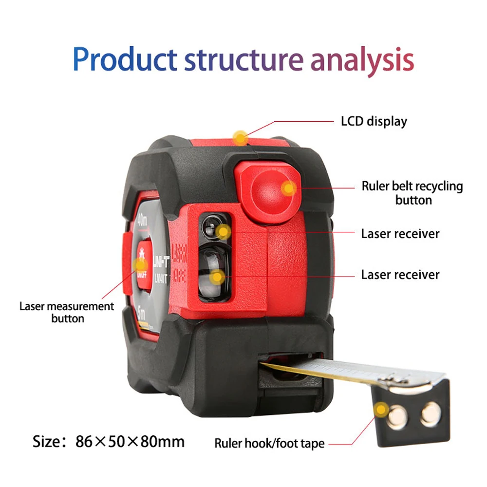 UNI-T LM40T laser rangefinder 40M tape measure digital telescopic 5m ruler measuring tool with LCD display | Инструменты