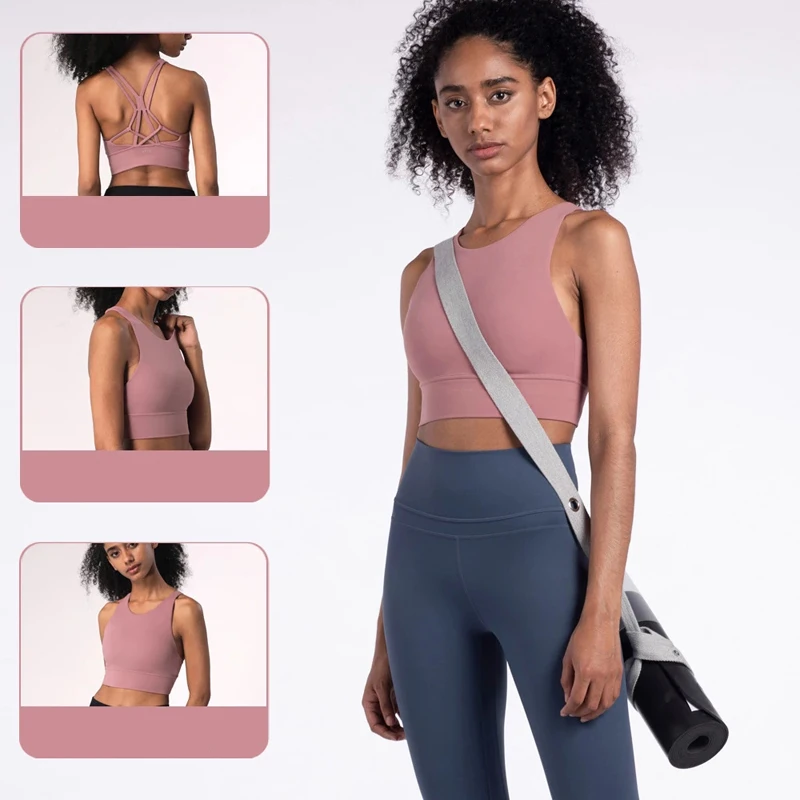 

2021 New Sexy tops Yoga Vest cross Bra Shockproof Sports Underwear Neck Gym Accessories bras for women top Fitness jogging