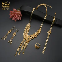 dubai luxury gold wedding jewelry set copper gold color african nigerian necklace bracelet earring set ethiopian jewelery