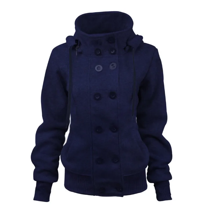 

New Women's Wear Hooded Sweater With Double Breasted Detachable Long Sleeve Slim Coat