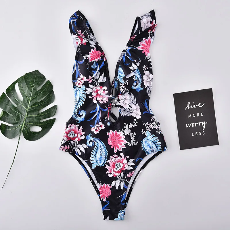 

Roseheart Summer Sexy Sports Deep V Neck Swim One-Piece Suits Sexy Swimwear Sportswear Holiday Beach Cartoon Printed Backless