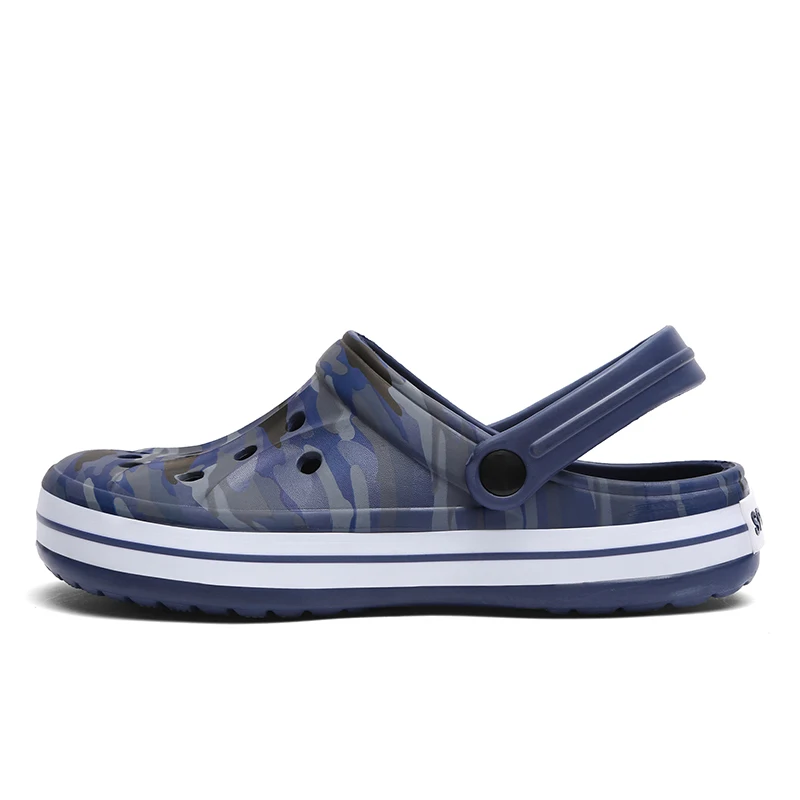 BLUE Sapato feminino; Новинка; мужские кожаные сандалии; Мужская садовая обувь; летние сандалии; высококачественные дышащие легкие Сабо; большие размеры - Цвет: BLUE