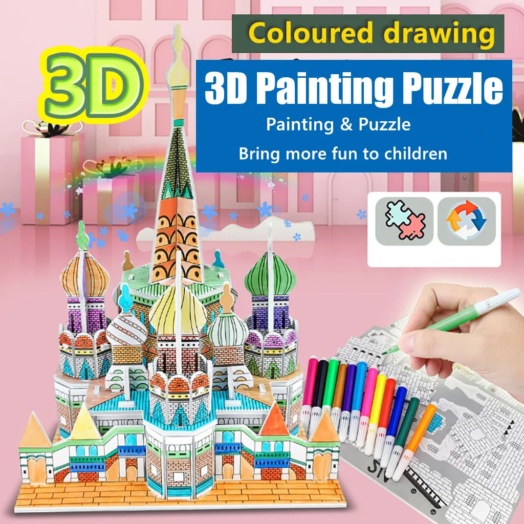 3D пазл для рисования сделай сам модель замка граффити ремесло развивающая игра