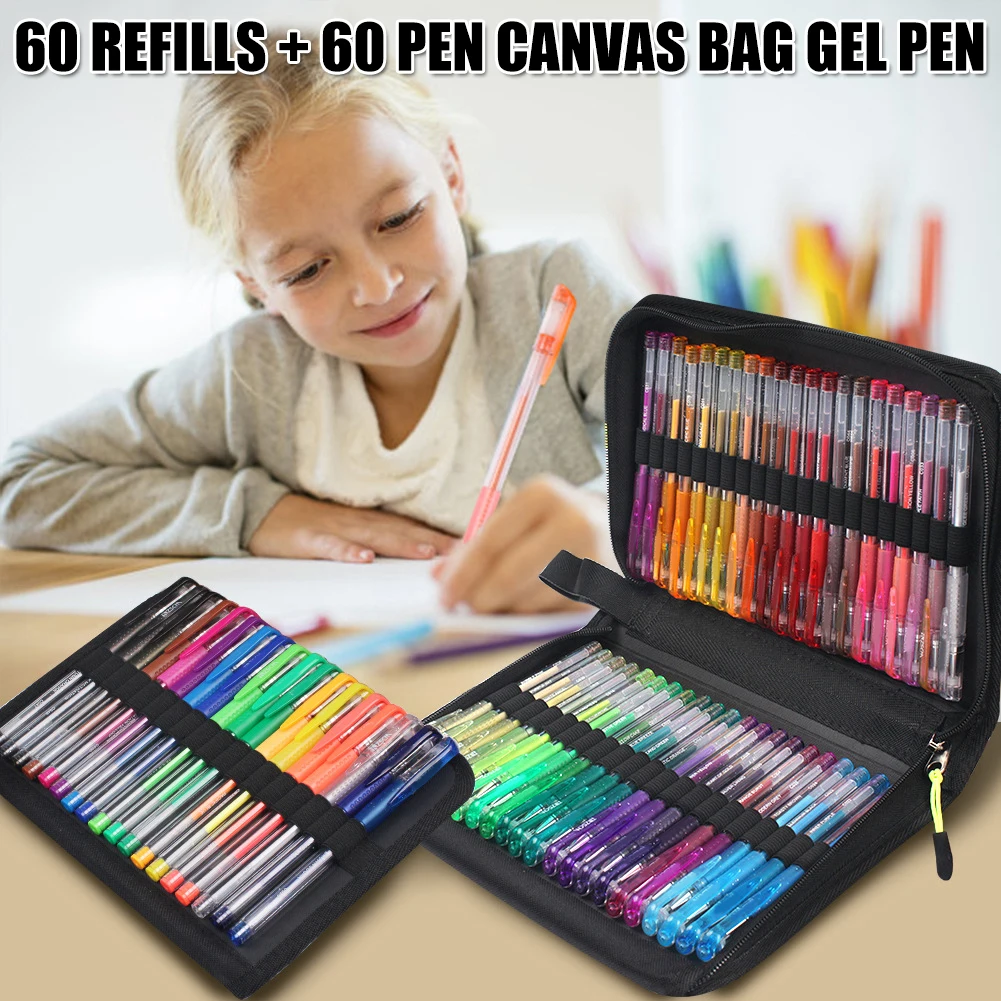 

New Hot 60pcs Gel Pens and 60pcs Refills Set for Coloring Books Artist Colored Gel Marker Pens Set for Drawing Writing