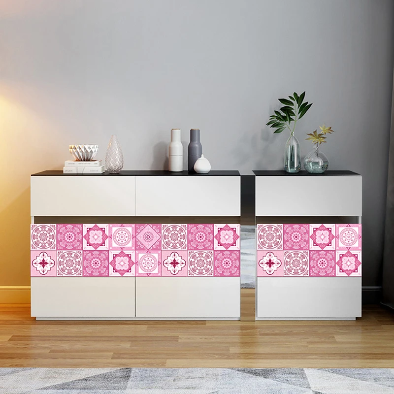 12pcsset pvc hard film pattern wall stickers romantic pink home decoration kitchen and bathroom diy self adhesive tile sticker free global shipping