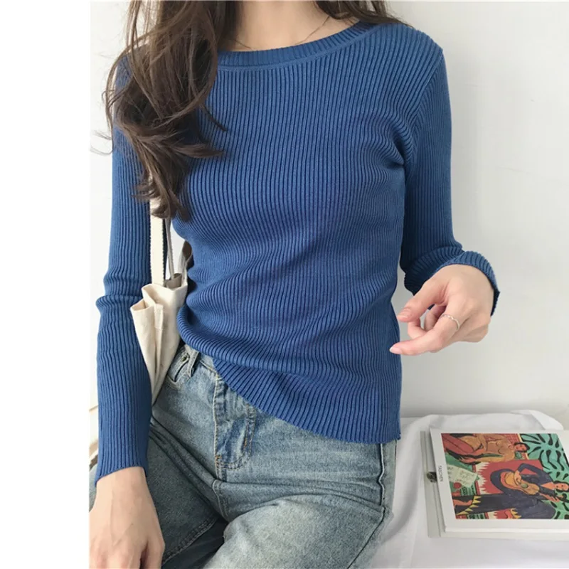 Bottoming Knitted Sweater Women Casual Slim Pullover Tops Autumn Winter Thin O Neck Sweaters | Женская одежда