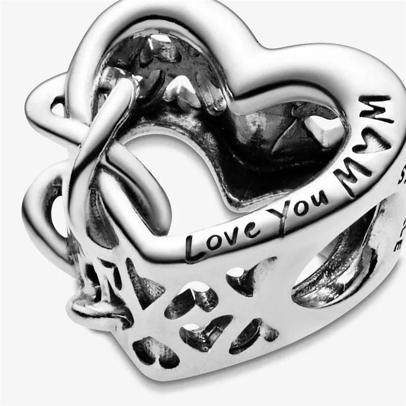 2020 New Authentic 925 Sterling Silver Love You Mom Openwork Heart Charm Bead Fit 3mm Bracelet DIY Jewelry Mother's Gif | Украшения и