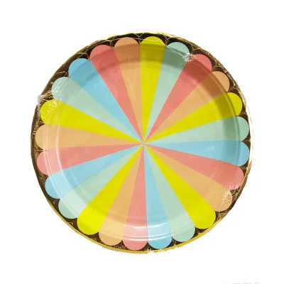 

10pcs/lot Rainbow Color Party Paper Plate Wedding Decoration dessert table supplies Deco Anniversaire Paper Tray Tableware