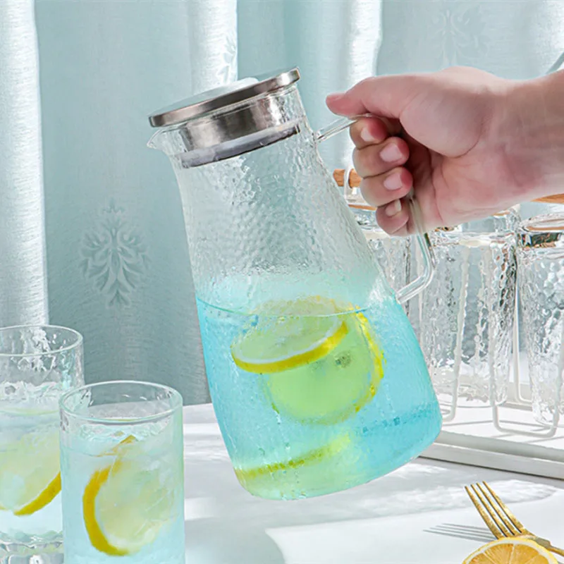 Стеклянный кувшин для воды с ручкой горячей и холодной фруктового сока цветка