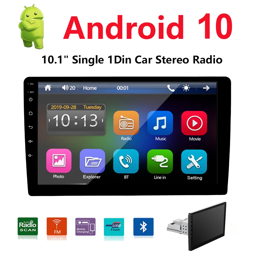 

Автомагнитола 1DIN, на платформе Android 10, с Bluetooth, USB, AUX, FM